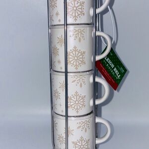 New Sleigh Bell Bistro Espresso Coffee Mug Set With Stand Snowflake Design